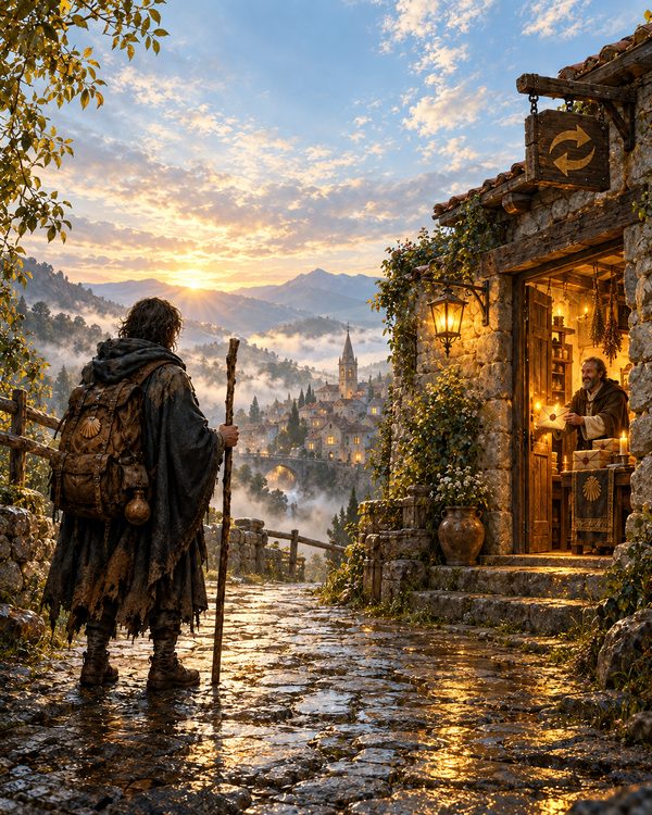 The pilgrim before the waystation